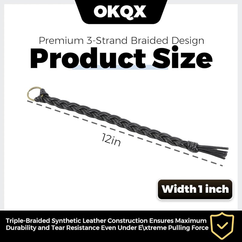 OKQX 12 Inch Black Braided Air Horn Pull Cord Replacement - Heavy Duty Synthetic Leather Lanyard for Semi Truck, Tractor & Big Rig Accessories - Image 3